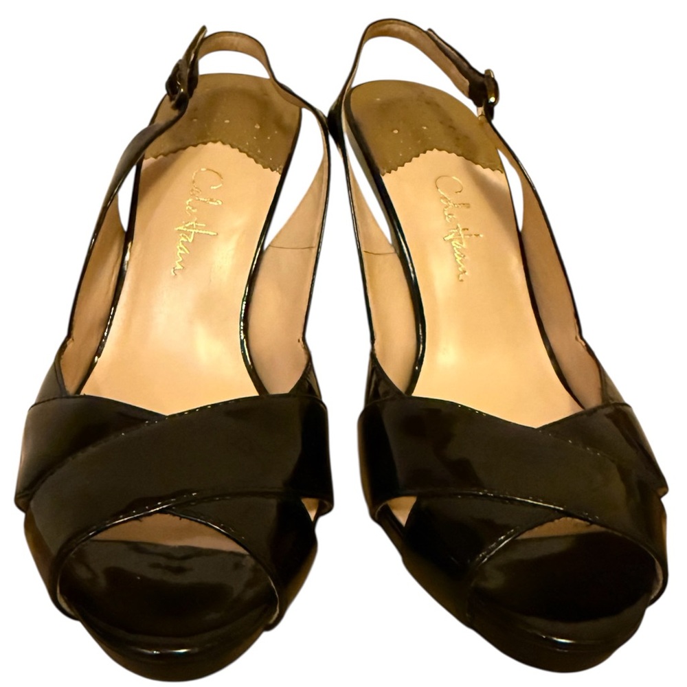 Cole Haan Elegant Black Slingback Platform Heels